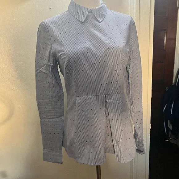 NWOT oodji Ultra Striped Peplum Blouse | Size 38 | Tailored Shirt Xs-S - Picture 1 of 7